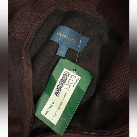 FAIRLANE burgundy Knit Pullover Sweater Mock Neck cotton cashmere Sz L - Picture 5 of 6